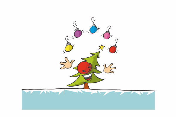 WK-07 Karte A5 Jonglierender Weihnachtsbaum, Patrick Stahel,ab CHF 2.50
